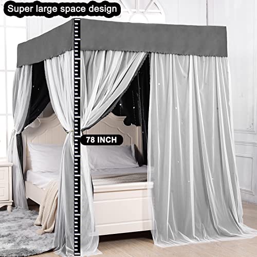 Cortina con dosel para cama con mosquitero tupido y luces LED efecto cielo estrellado 3