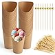 DAWRIS 50 Stück Kraftpapier Becher mit 200 Stäbchen 12oz Einwegbecher Snackbecher für Waffeln, Pommes Frites, Popcorn Papier Vorspeisenbecher Snacktüten für Alle Arten Von Partys