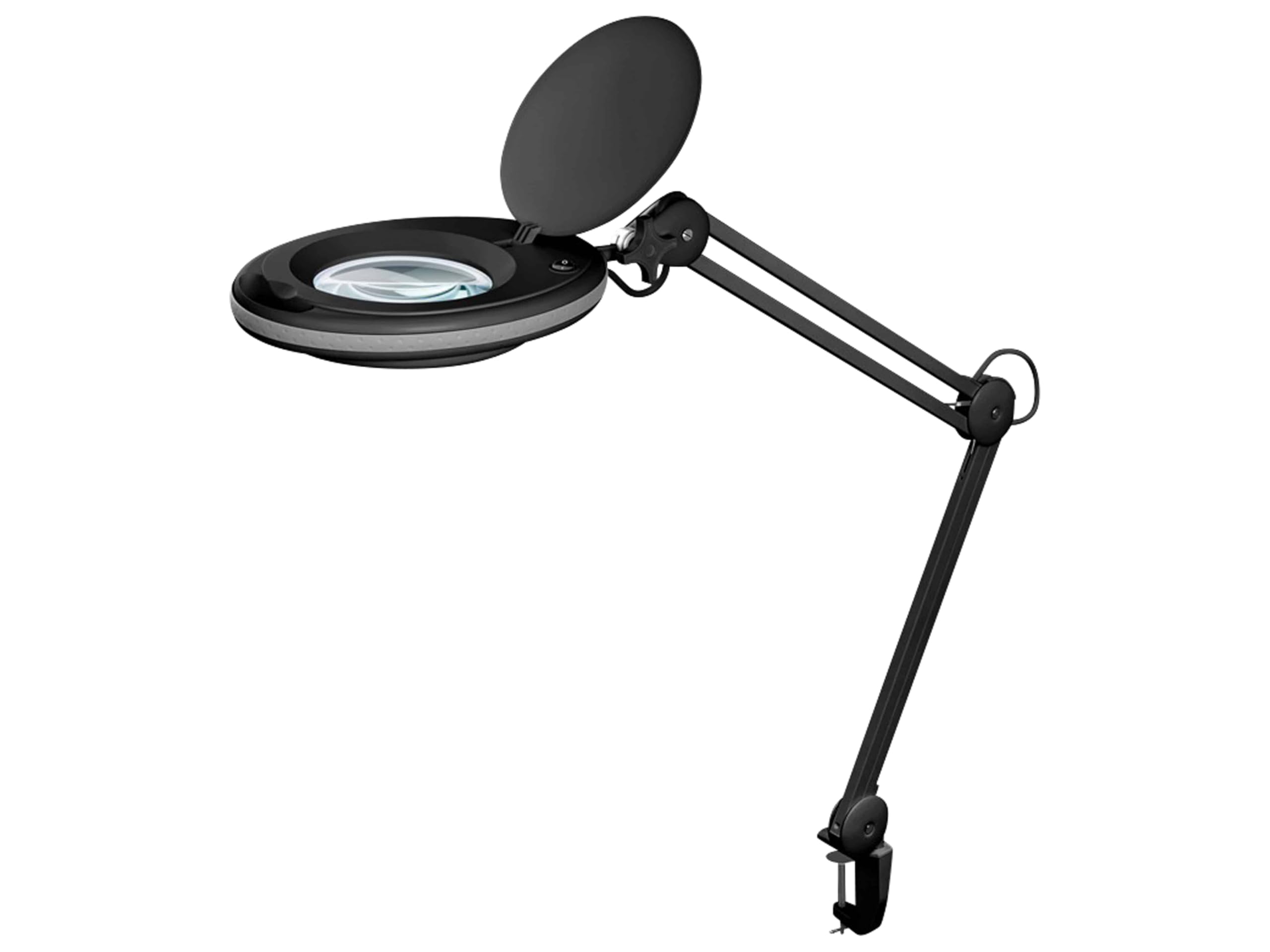 goobay 64989 Lámpara aumento LED 8W 650lm/ pinza/lente cristal 127mm 1,75 aumentos/lupa trabajo cosmética, soldadura, manualidades, leer/brazo doble articulación/lámpara sobremesa