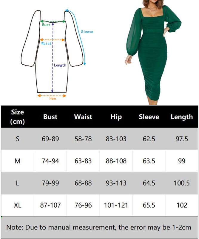 Haibang Vestito Donna Elegante Maniche Lunghe Abiti da Cerimonia con Scollo Quadrato Aderente Abito da Sera Lungo Sexy Vestito Tubino per Cocktail Party Feste Ballo Festa Autunno e Inverno