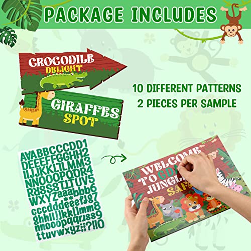 Image of Hooqict 20 Pieces Safari Party Sign for Welcome to Jungle Safari Theme Party Decorations Directional Signs Classroom Wild Animal Birthday Party Decorations Zoo Party Supplies