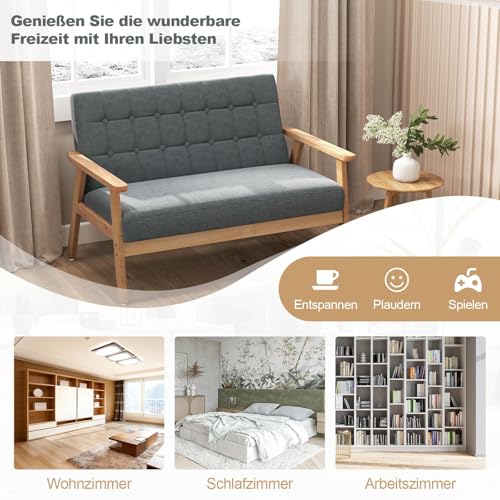 FANTASK Zweisitzer Polstersofa gepolstertes Sofa, Sessel aus Massivholzrahmen & Leinen, 2 Sitzer Sofa für Schlafzimmer Wohnzimmer Büro, 114x72x77cm (Grau)