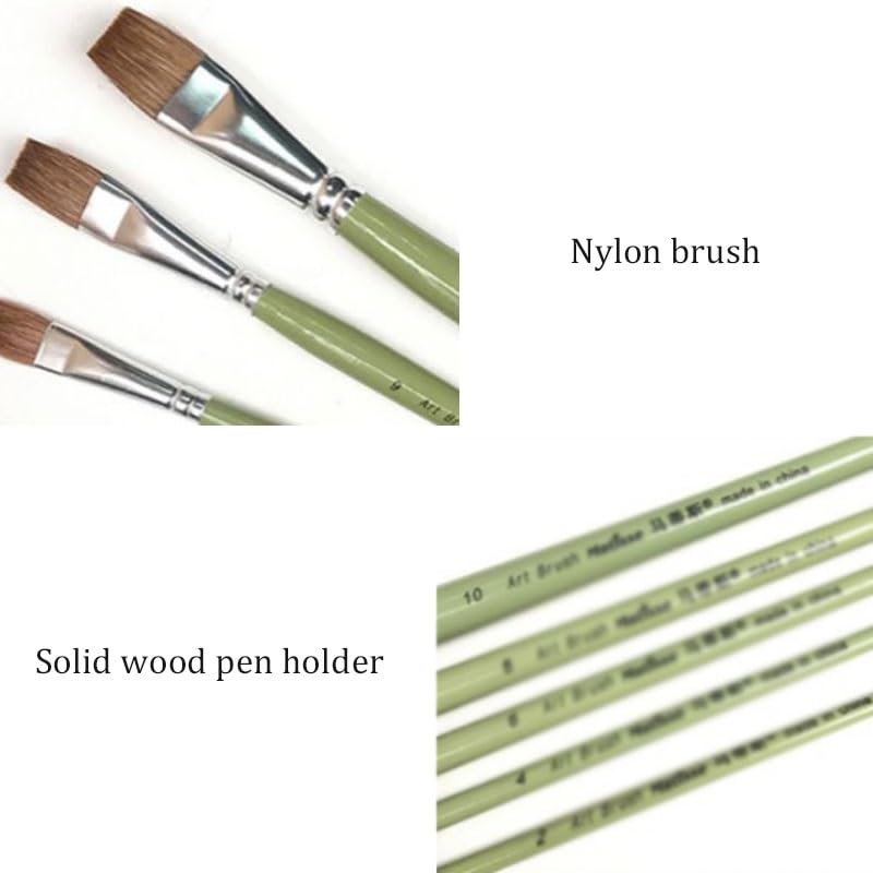 Ensemble De 6 Pinceaux en Nylon Vert pour La Peinture Artistique, Idéal pour Les Artistes Et Les Étudiants.
