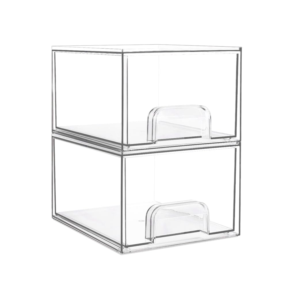 CTRLZS 2PCS Clear Stackable Storage Drawers,Bathroom Makeup Organizer,Storage Bins for Home Organization and Storage