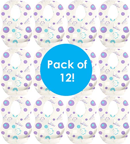 Disposable Baby Bibs | With Crumb Catcher | Adjustable Size For Babies And Toddlers | Waterproof For Leak-Proof Protection | Quilted And Comfortable | Perfect For Travel | 12 Count #TOP2