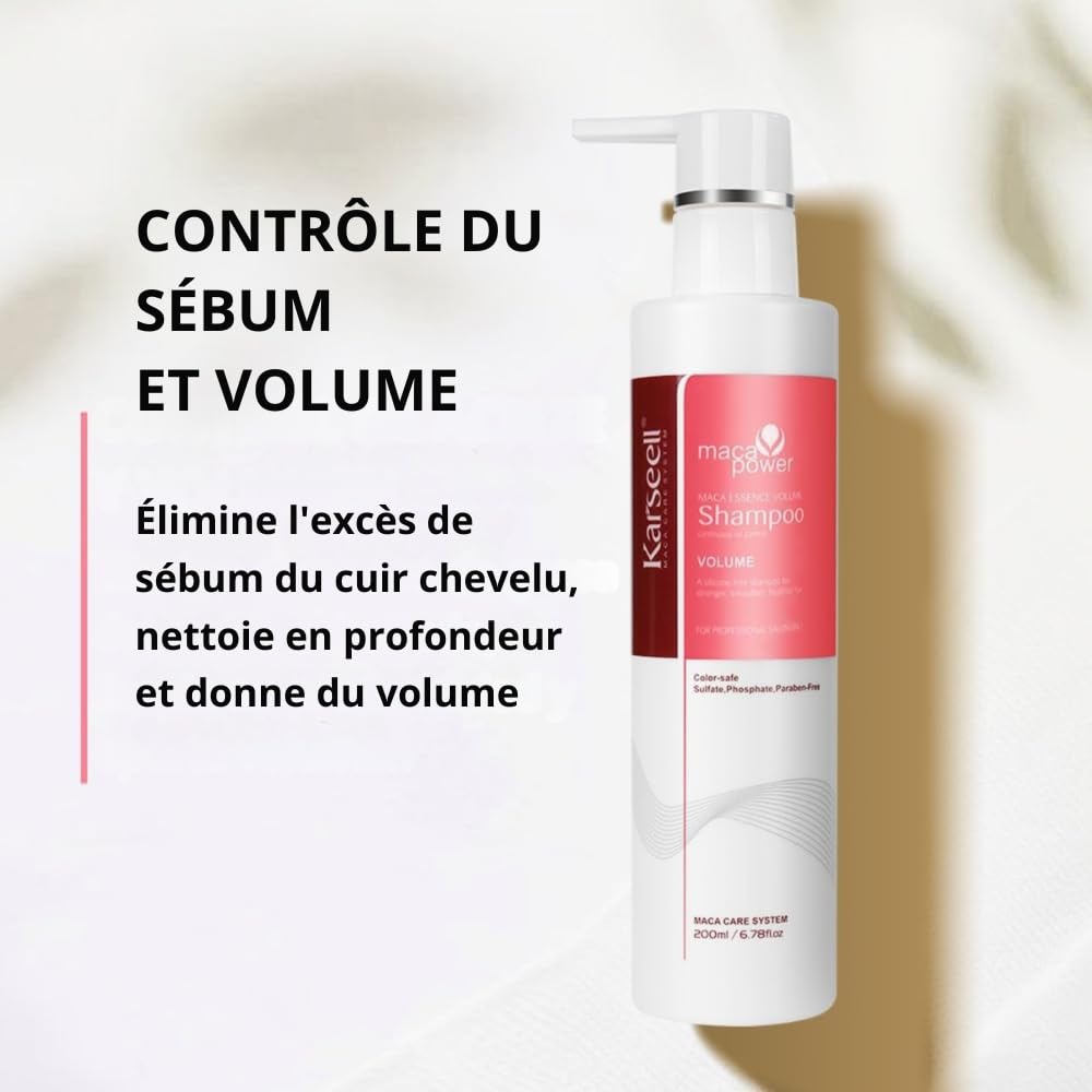 Karseell MACA CARE SYSTEM Coffret Shampooing Volumisant + Après-Shampooing Réparateur Huile d’Argan Panthénol Volume Réparation Hydratation Cheveux Fins Secs Abîmés Sans Sulfates ni Parabènes 200ml x2