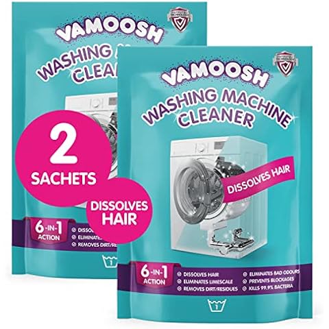 Vamoosh 6-in-1 Washing Machine Cleaner, Dissolves Hair, Eliminates Bad Odours, Removes Limescale, Deep Clean, Leaves Smelling Fresh, Antibacterial, Descales, 2 Sachet, 2 Washes Cover