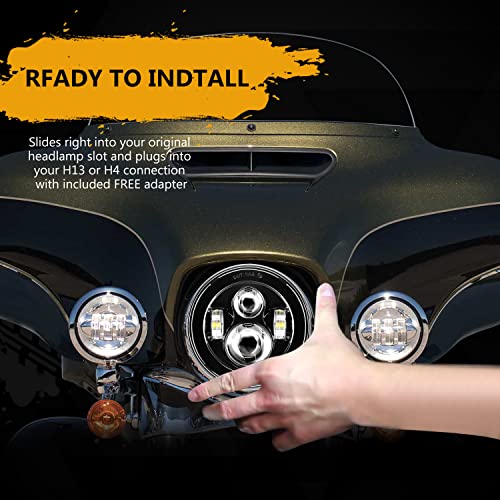 Sunpie Motorcycle 7 Inch Led Headlight Black Compatible With H_Arley Road King, Compatible With Road Glide, Street Glide And Electra Glide, Ultra Limited With 4-1/2 Led Fog Lights Mounting Bracket #TOP3