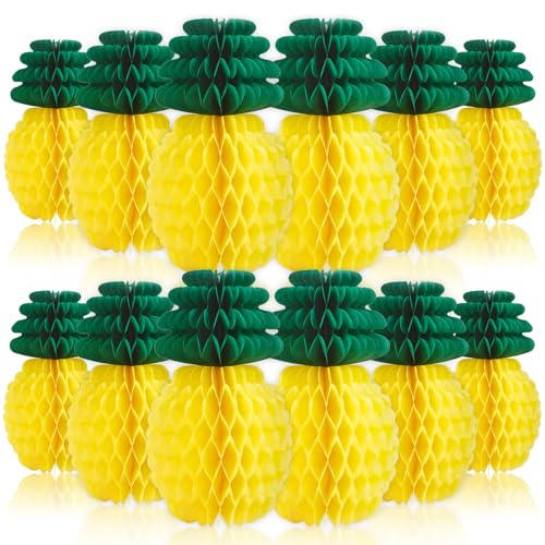 JULMELON 12 Pcs 8 Inch Summer Hawaiian Pineapple Honeycomb Centerpieces