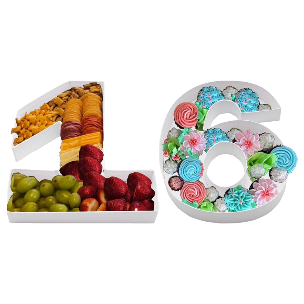 Alkiuyfv 8in Fillable Paper Mache Number Cardboard Letter Birthday Charcuterie Treat Candy Tray Container (16)