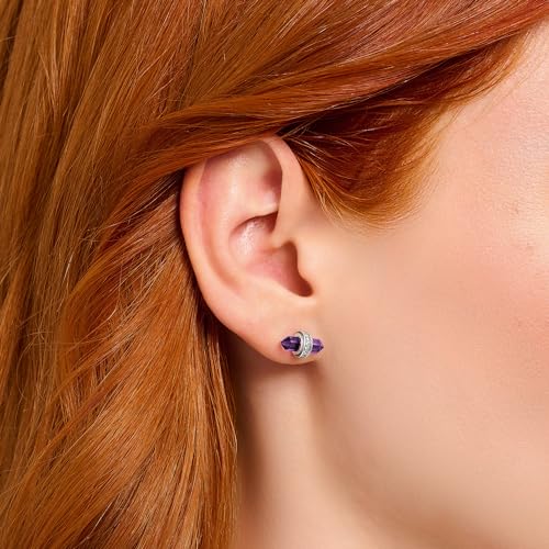 Clous d'oreilles en argent hypoallergénique onyx violet fixe - 3