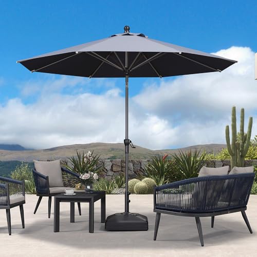 Image of PURPLE LEAF Patio Market Umbrella 10' Round Dual Tilt Gray 8 Metal Ribs