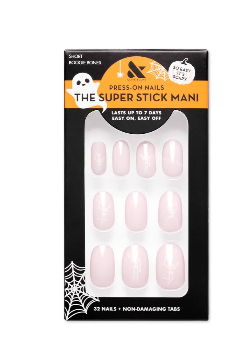 Olive & June Super Stick Mani Press-On Nails | Short Squoval | No Glue Needed | 32 Tab Nails, 16 Sizes, Last Up To 7 Days| Non-Toxic, Easy On-Off Non-Damaging | Halloween image 3