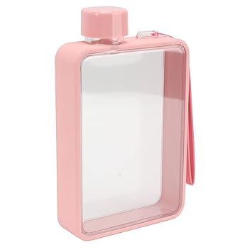 Adium Flat Bottle, PC PU Present Durable Transparent 13oz Water Bottle for Sports (Pink)