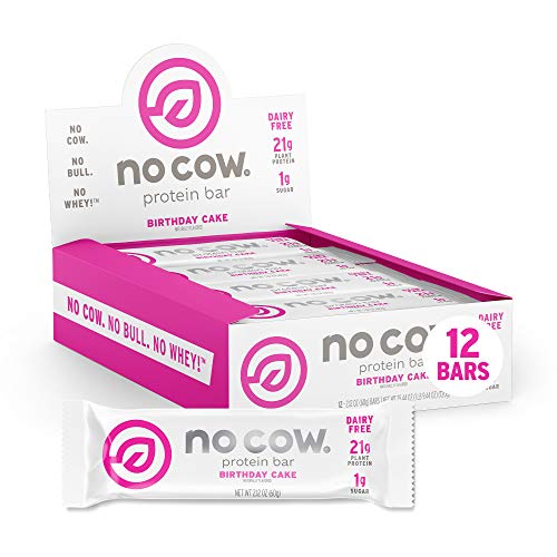 No Cow Protein Bars, Birthday Cake, 20g Plant Based Vegan Protein, Keto Friendly, Low Sugar, Low Carb, Low Calorie, Gluten Free, Naturally Sweetened, Dairy Free, Non GMO, Kosher, 12 Pack