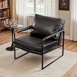 Art Leon Mid Century Modern Accent Chair, Faux Leather Armchair with Black Metal Legs, Single Lounge Side Chair for Living Room Bedroom Small Spaces, Black