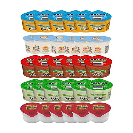 Chip Dips variety combo individual cups - nacho cheese dip, chucnky salsa dip, creamy ranch dip, marinara sauce dip, avocado guacamole salsa dip ,office party, birthday party,(Fiesta Time, 30)