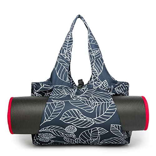 KUAK Yoga Mat Bag for Women, Large Waterproof Yoga Bags and Carriers, Gym Bag with 2 Yoga Mat Holders, 6 Pockets, Carryall Tote for Pilates, Workout, Travel and Beach