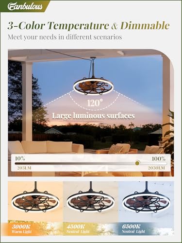 Image of Fanbulous 24 inch Outdoor Ceiling Fan with Light, Waterproof Caged Gazebo Fan