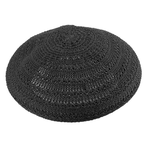 COLLBATH Hollow-Out Straw Beret Cotton Linen Comfort Attractive Creative Design for Outdoor Activities Black