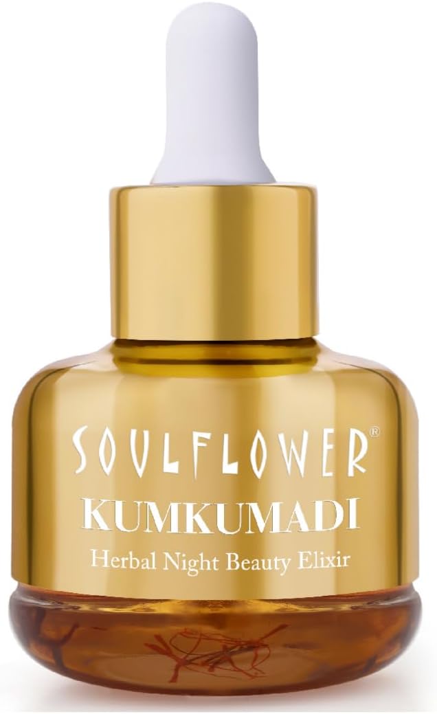 Kumkumadi Tailam Oil - Pure and Organic Face Serum with Precious Oils of Saffron and Almond for Skin Moisturizing, Glowing, Brightening, Pigmentation Control - 30 ml with Dropper