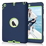 Hocase iPad Mini 2/3 Case, Heavy Duty Shockproof Protection Hard Plastic+Silicone Rubber Bumper Hybrid Dual Layer Protective Case for iPad Mini 1/2/3 (7.9-inch Display) - Navy Blue/Lime Green