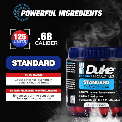 Image of Duke 68 Cal Pepper Ball Projectiles (1% PAVA + 1% CS) - Standard Irritant Projectiles, Non Lethal Pepper Gun Balls for Self Defense Weapons, Home Defense - Round, 3.2g - 3.4g