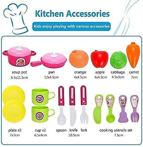 Image of LONGMIRE Kids Kitchen Play Set in Carry Case | Pretend Cooking Toy with Pots | Fruits | Utensils & Stove | Portable Suitcase KitchenToy for Girls & Boys 3+ Years