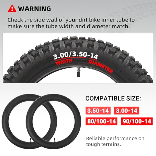 Image of AR-PRO (2-Pack) 3.00 /3.50-14 90 /100-14 Dirt Bike Inner Tubes with TR4 Straight Valve, Replacement Heavy Duty Inner Tube for 3.50-14, 3.00-14, 80 /100-14, 90 /100-14 Dirt Pit Bike Tires
