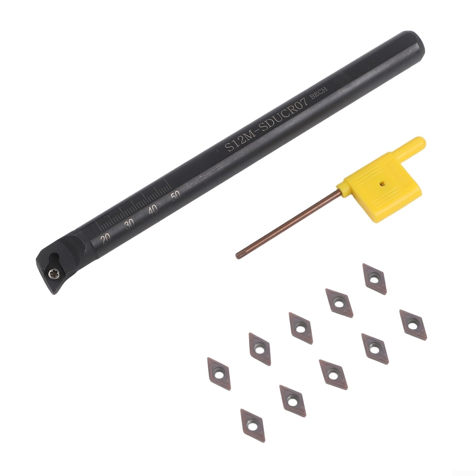 Drehwerkzeughalter S12M SDUCR07 12 mm mit DCMT0702 Hartmetalleinsätzen inkl. T8-Schraubenschlüssel für effizientes Metallschneiden