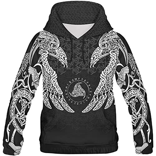 Sweat Viking mythologie nordique Muninn avec poche et imprimé graphique 3D