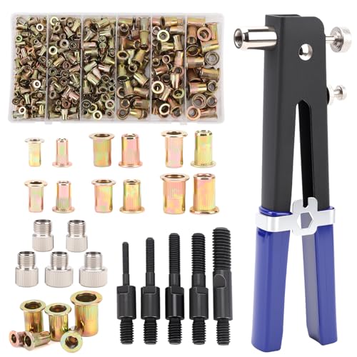 Ejoyous Rivet Nut Tool Kit, 430Pcs Metric Rivnut Set Includes Manual Rivet Gun & M3 M4 M5 M6 M8 Rivnut Assortment Kit for Furniture Decoration Automotive Marine Industrial