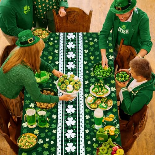 Image of OHOME St Patricks Day Decorations - 2 PCS Shamrock Tablecloth | St Patricks Day Party Favors Supplies Decor Indoor Outdoor - St Patrick's Day Table Runner Covers Backdrop Banner for Home Kitchen
