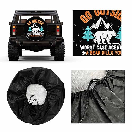 Image of Funny Arogant Bear Spare Tire Cover Go Outside Worst Case Scenario a Bear Kills You Weatherproof Universal Wheel Protectors Camper Tire Covers for Trailer Rv Travel(17 inch)