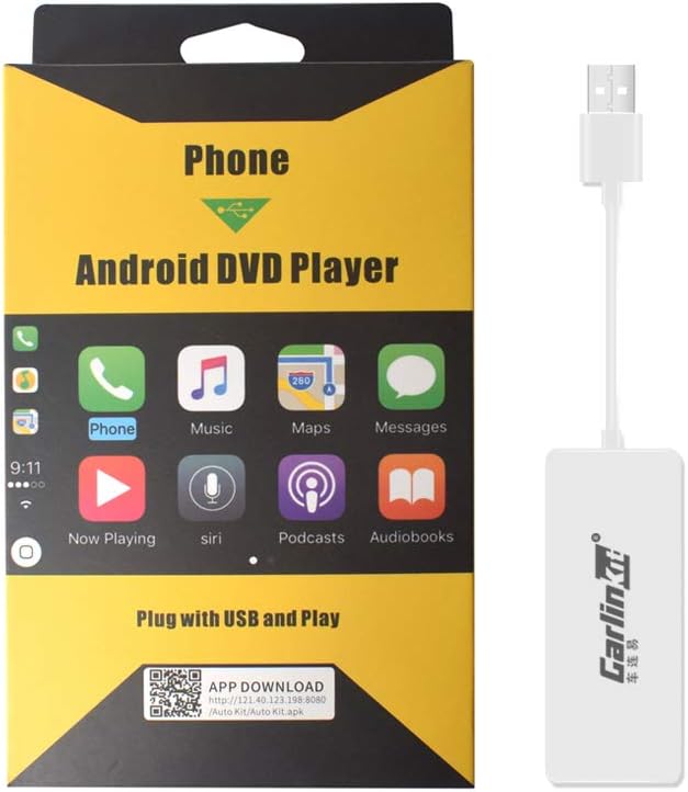 Carlinkit Wired USB CarPlay Dongle for Car Screen with Android System 4.4.2 (White)