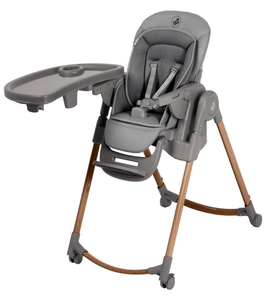 Maxi-Cosi Minla Plus, chaise haute évolutive de 0 à 14 ans (0–60 kg), avec plateau pivotant à une main, 4 roues, 9 hauteurs, 5 inclinaisons, pliable compact, Elegance Graphite
