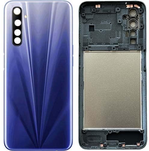 Image of Compatible with Realme 6 (RMX2001) Replacement Full Body, Back Panel with Side Frame, Camera Glass, Volume Button Mobile Phone Panel - Blue