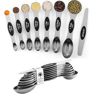 ChefAide Set of 8 Magnetic Measuring Spoons, Stainless Steel, Dual Sided