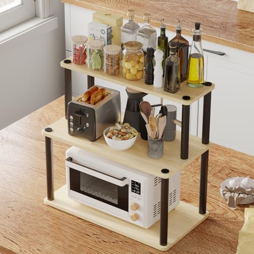 Image of HOME CUBE Engineered Wood,Plastic 3 Layer Countertop Kitchen Microwave Stand,Baker's Rack,Otg Stand,Kitchen Storage Rack with Shelves,Spice Organizer,Space Saving Storage Organizer(60x40x59cm)