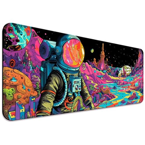 Image of JIANG100 Fantasy Planet Space Gaming Desk Mat, Computer Keyboard Large Extended Astronaut Mouse Pad for Office and Home, 31.5×11.8 Inches, XL