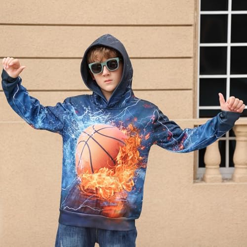 Image of uideazone Boys Girls 3D Print Graphic Sweatshirts Long Sleeve Cotton Pullover Hoodies with Pocket 3-16Y