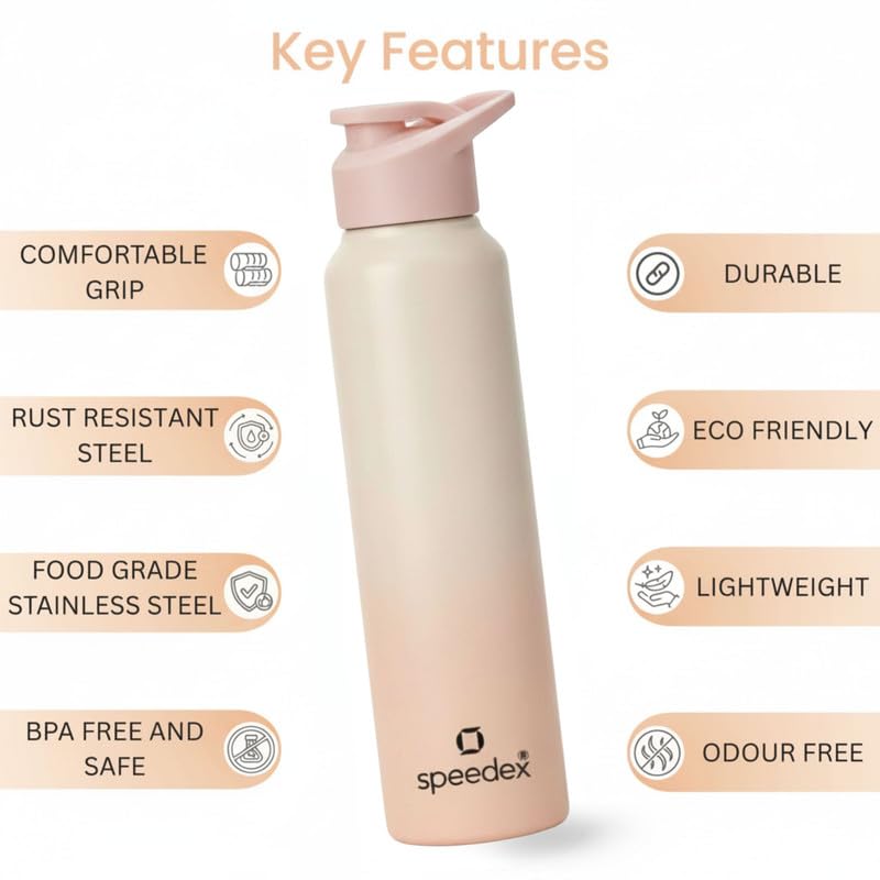 Image of Speedex Stainless Steel Water Bottle 1 Ltr, Leak Proof Sipper Cap, BIS Approved 1000 ml Metal Bottle For Daily, Office, School, Gym, Travel Use for Men, Women, Kids, Adults, Peach Orange, Set of 3