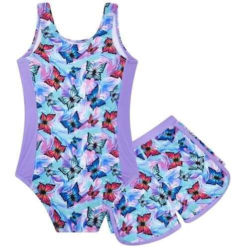 Image of TUONROAD Toddler Girls One Piece Swimsuit 2Pcs Bathing Suit Kids Swimwear with Short for 3-9