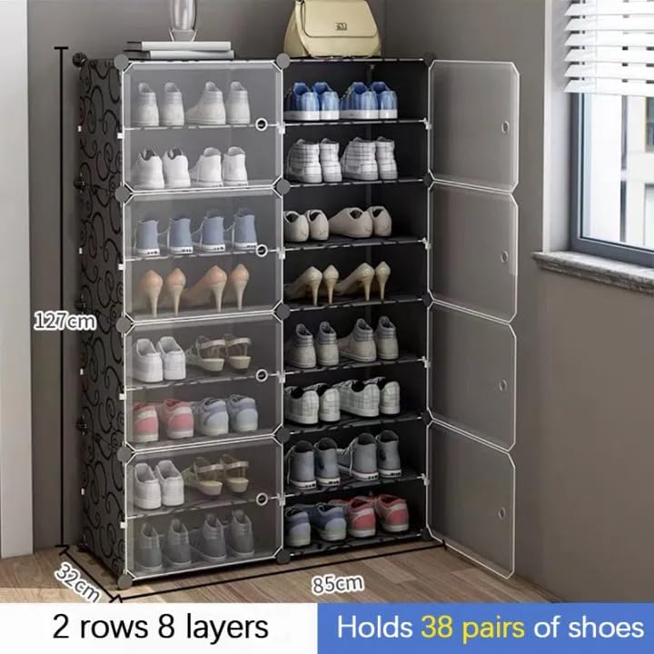 Image of Plastic Shoe Rack for Home | ๐๐ ๐๐ข๐๐ซ Foldable Dustproof Shoe Storage Cabinet & ๐ ๐
๐ซ๐จ๐ง๐ญ ๐๐จ๐จ๐ซ | Space Saving Multipurpose Organizer for Entryway, Bedroom, Living & Office| Black