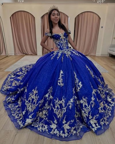 Mouccy Luxury Gold Lace Quinceanera Dresses Beaded Tulle Sweet 16 Dress with Train Sequin Vestidos De 15 años Quinceañera4