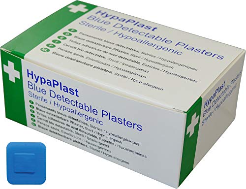 HypaPlast Blue Catering Plasters, 3.8 x 3.8 cm (Pack of 100) Sterile Metal Detectable