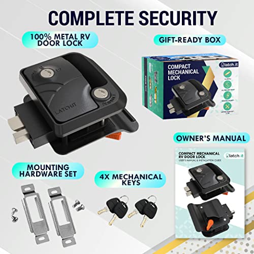 Image of LATCH.IT Rv Door Lock Black | Camper Door Lock fits 2.75 inch x 3.75 inch Hole | 2 Keys Included RV Door Latch | All Metal Enclosed Trailer Door Latch | Camper Door Latch for Trailers, Fifth Wheels & More