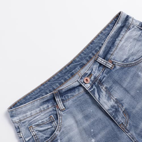 Men’s Casual Jeans Mild Waist Fashionable Monkey Wash Ripped Whiskers Slim Fit Stretchable Denim Pants3