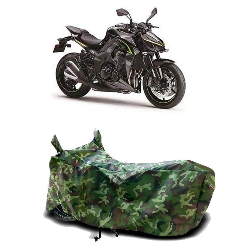 Image of DUFFEL-100% Heat Protection Two Wheeler Bike /Scooty Body Cover for Kawasaki Z1000 BS6 Water Resistance /UV-Rays /Birds Dropping /Scratchproof /Dust Proof /Waterproof[Green Jungle Print]