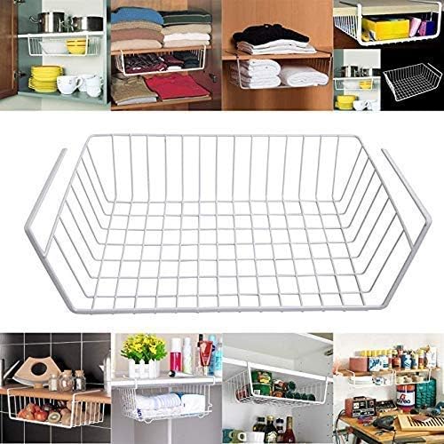 Image of Styleys Metal Under Shelf Basket Wire Rack for Extra Cabinet Storage 13.5-inch (13.5 Inch 1 Pcs White) - S11027A, Hanging Shelves